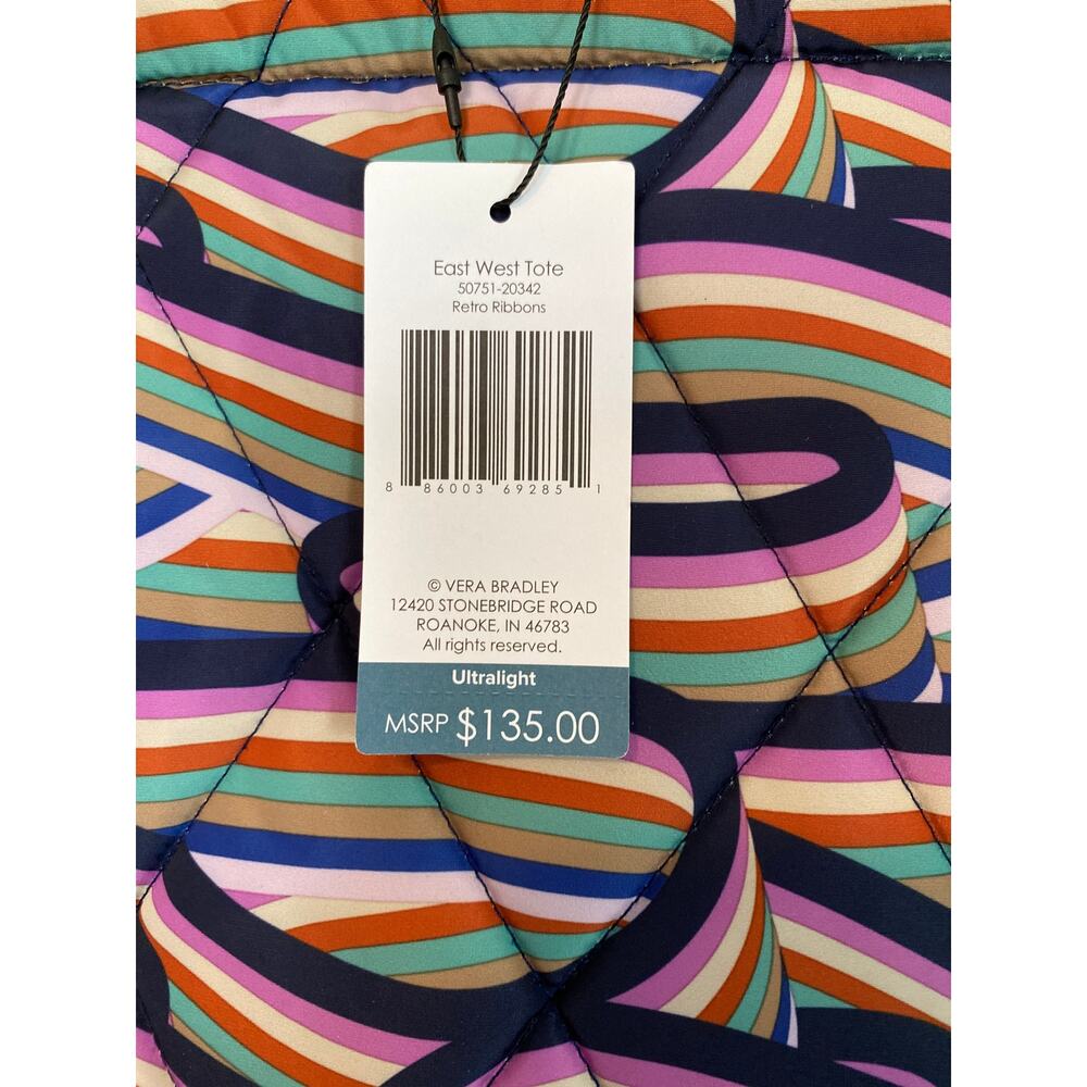 Vera Bradley Large East West Tote in the Retro Ribbons pattern. - Picture 2 of 9